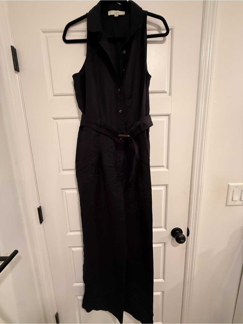 LOFT Sleeveless Black Linen Blend Jumpsuit with Belt size 10